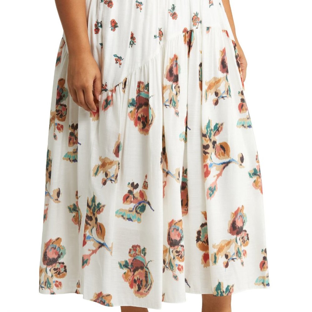 NWT Vince Ikat Floral Smocked Midi Skirt 2X Plus in Optic White - Picture 10 of 14